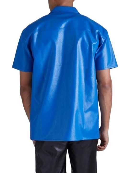 Storm Flap Detailing Blue Leather Shirt
