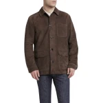 Three Pockets Brown Suede Leather Shirt