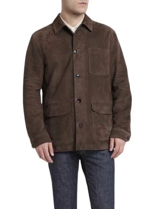 Three Pockets Brown Suede Leather Shirt