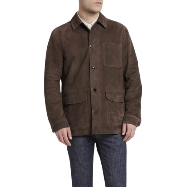 Three Pockets Brown Suede Leather Shirt