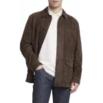 Three Pockets Brown Suede Leather Shirt