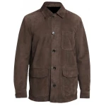 Three Pockets Brown Suede Leather Shirt