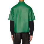 Zig Zag Panels On Back Green Leather Shirt