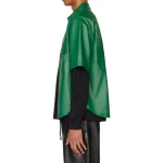Zig Zag Panels On Back Green Leather Shirt