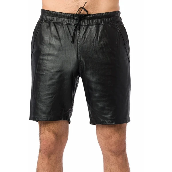 Black Leather Shorts With Elastic Waist Band