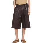 Brown Leather Drawstring Bermuda Shorts