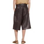 Brown Leather Drawstring Bermuda Shorts