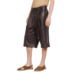 Brown Leather Drawstring Bermuda Shorts