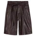 Brown Leather Drawstring Bermuda Shorts
