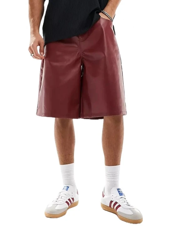 Burgundy Leather Bermuda Shorts