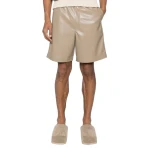 Elasticated Waist Beige Leather Shorts