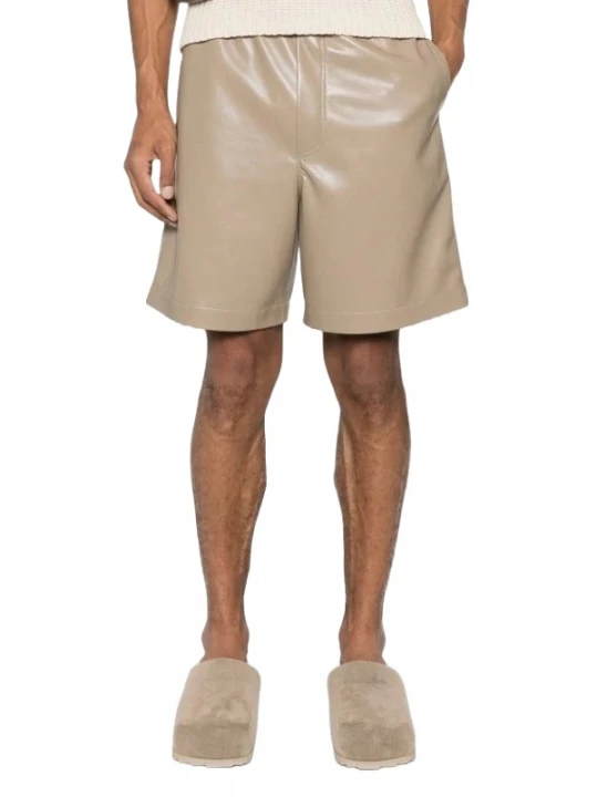 Elasticated Waist Beige Leather Shorts