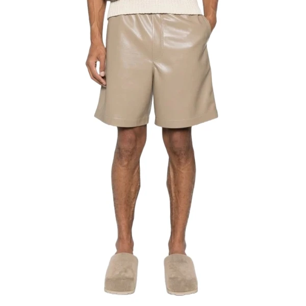 Elasticated Waist Beige Leather Shorts