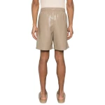 Elasticated Waist Beige Leather Shorts