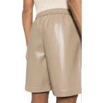 Elasticated Waist Beige Leather Shorts