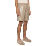 Elasticated Waist Beige Leather Shorts