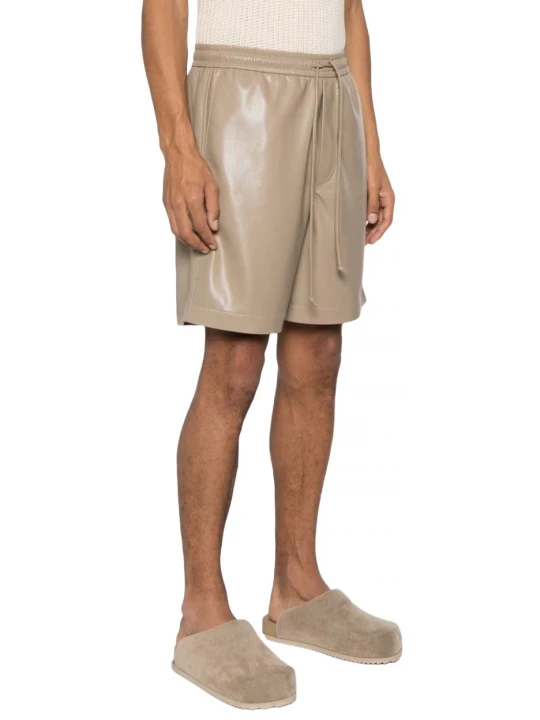 Elasticated Waist Beige Leather Shorts