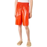 Elasticated Waist Orange Leather Bermuda Shorts