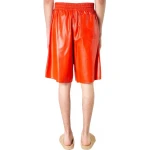 Elasticated Waist Orange Leather Bermuda Shorts