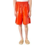 Elasticated Waist Orange Leather Bermuda Shorts