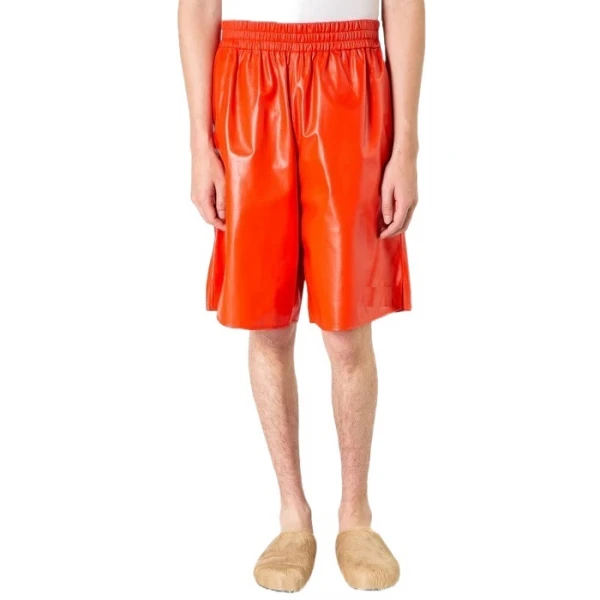 Elasticated Waist Orange Leather Bermuda Shorts