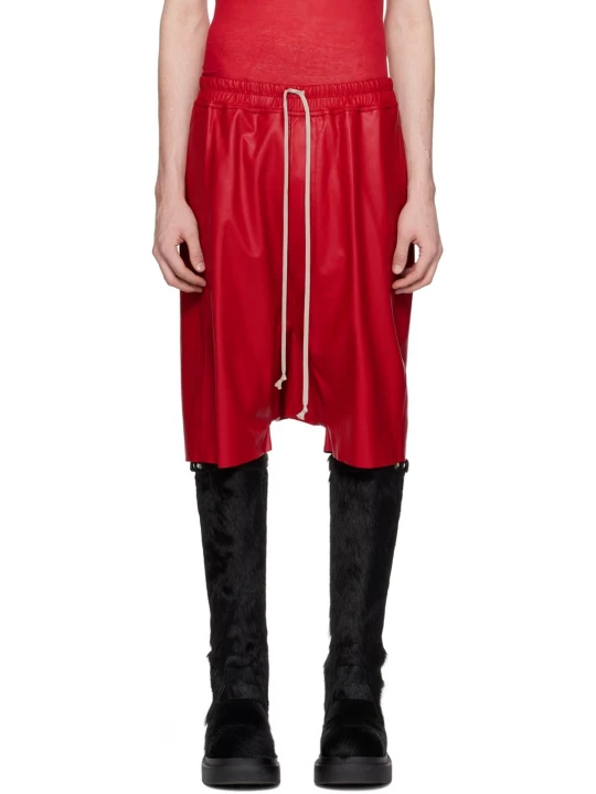 Elasticated Waist Red Leather Shorts
