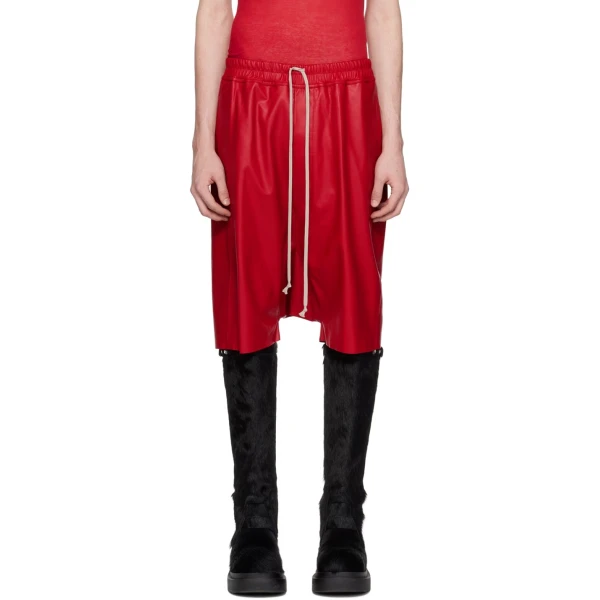Elasticated Waist Red Leather Shorts