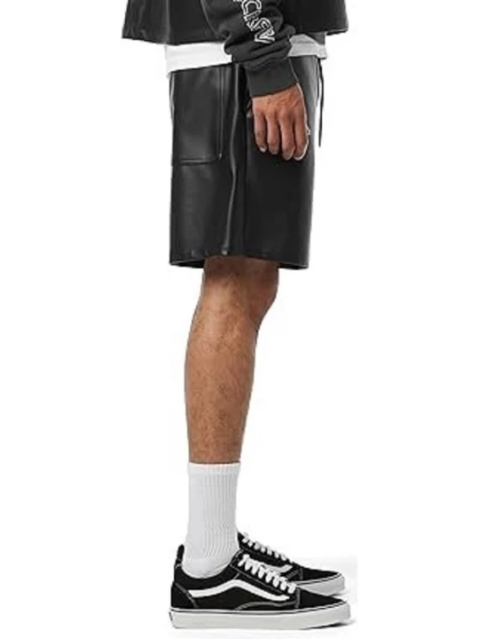 Elasticized Waist Black Leather Shorts