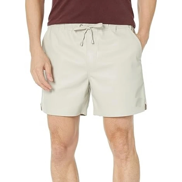 Elasticized Waist Off White Leather Shorts