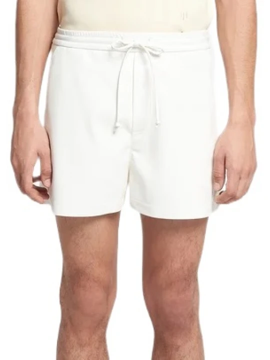 Elasticized Waist White Leather Shorts