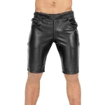 Elasticized Waistband Black Leather Shorts