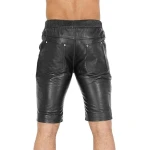 Elasticized Waistband Black Leather Shorts