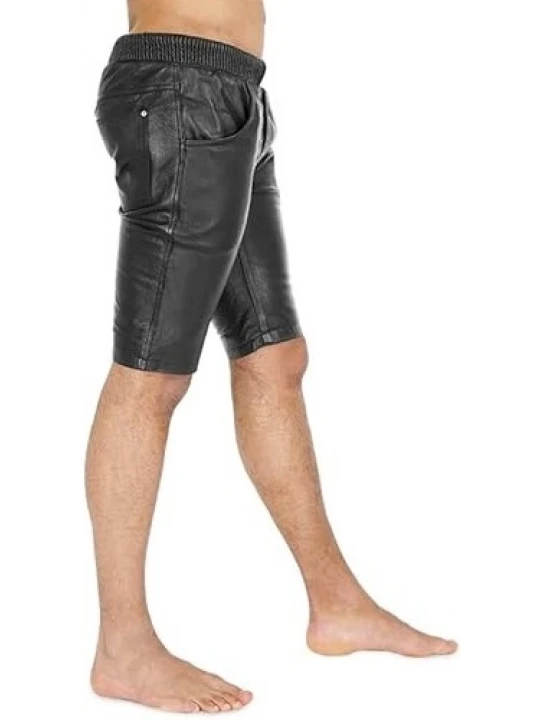 Elasticized Waistband Black Leather Shorts