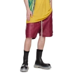 Elasticized Waistband Burgundy Leather Shorts