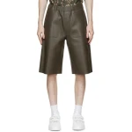 Elasticized Waistband Dark Brown Leather Shorts