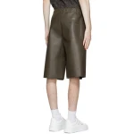 Elasticized Waistband Dark Brown Leather Shorts