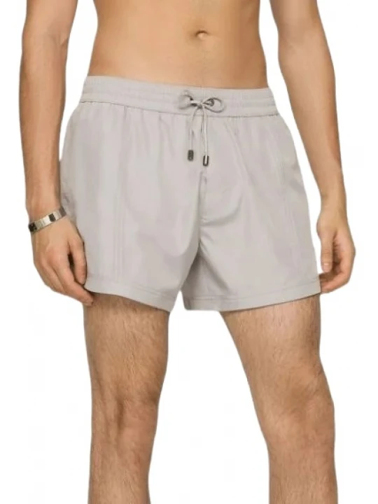 Elasticized Waistband Off White Leather Shorts