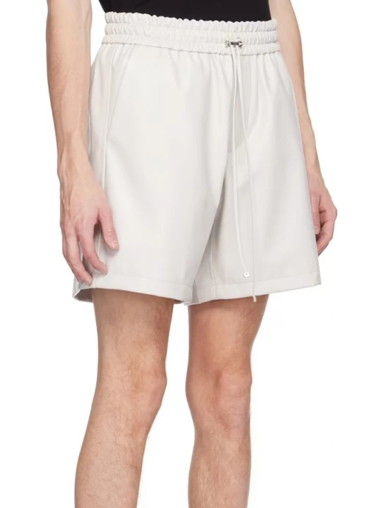 Elasticized Waistband White Leather Shorts