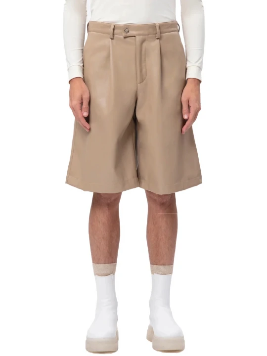 Four Pockets Beige Leather Shorts