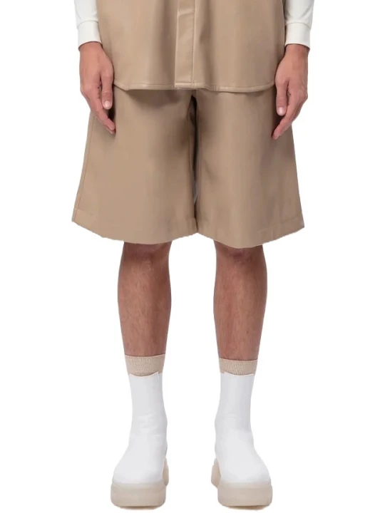 Four Pockets Beige Leather Shorts