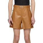 Four Zipper Pockets Tan Leather Shorts
