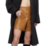 Four Zipper Pockets Tan Leather Shorts