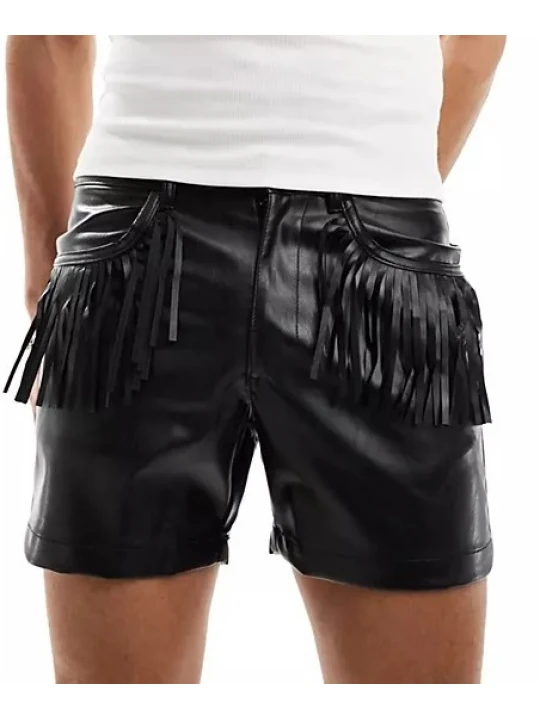 Leather Shorts In Black With Fringing