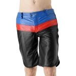 Leather Shorts With Three Tone Black Blue And Red