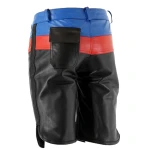 Leather Shorts With Three Tone Black Blue And Red
