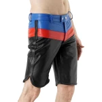 Leather Shorts With Three Tone Black Blue And Red