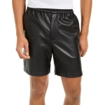 Men Casual Look Real Sheepskin Black Leather Shorts