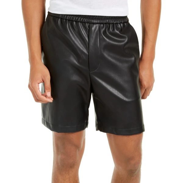 Men Casual Look Real Sheepskin Black Leather Shorts