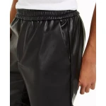 Men Casual Look Real Sheepskin Black Leather Shorts