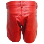 Men Casual Outwear Real Sheepskin Red Leather Shorts